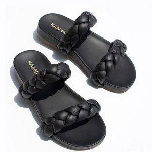 Coco Chunky Braided Pool Slide-Black
